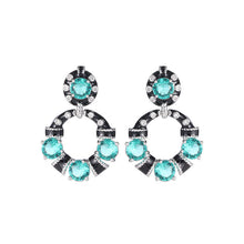 Load image into Gallery viewer, Bohemian Black-tone Turquoise Blue Drop Earrings with Silver Beads Accent
