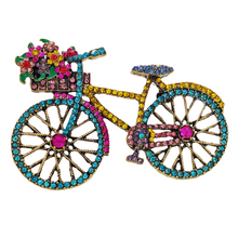 Load image into Gallery viewer, Cheerful Colorful Crystal Bicycle Pin Brooch with Full Flower Basket
