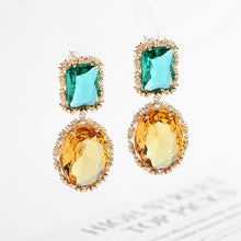 Load image into Gallery viewer, Stunning Statement Green Rectangle $ Orange Oval Drop Earrings Contrast Color Jewelry
