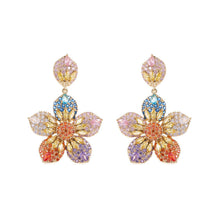 Load image into Gallery viewer, Fantastic Rainbow Colored 5-Petal Flower Drop Earrings Statement Jewelry
