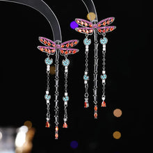 Load image into Gallery viewer, Boho Fashion  Long Chain Tassel Colored Dragonfly Earrings Statement Insect Jewelry
