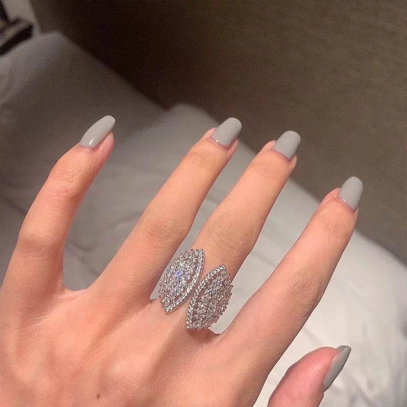 Chic Fashion Full Micro Pave Clear CZ Oyster Shaped Open Rings for Girls Small Party