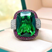 Load image into Gallery viewer, Chic Fashion Hot Pink Framed Green Square Stone Adjustable Rings Two-tone Jewelry
