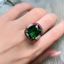 Load image into Gallery viewer, Chic Fashion Hot Pink Framed Green Square Stone Adjustable Rings Two-tone Jewelry
