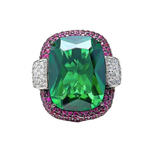 Load image into Gallery viewer, Chic Fashion Hot Pink Framed Green Square Stone Adjustable Rings Two-tone Jewelry
