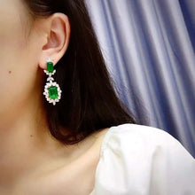 Load image into Gallery viewer, Classic Vintage Cluster Emerald Green Rectangle Drop Earrings
