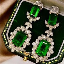 Load image into Gallery viewer, Classic Vintage Cluster Emerald Green Rectangle Drop Earrings
