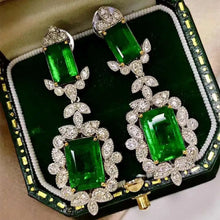 Load image into Gallery viewer, Classic Vintage Cluster Emerald Green Rectangle Drop Earrings
