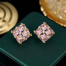 Load image into Gallery viewer, Delicate 3D Light Blue Quadra Stone Square Stud Earrings Office Lady Dressy Jewelry
