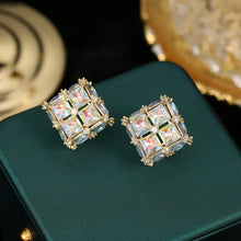 Load image into Gallery viewer, Delicate 3D Light Blue Quadra Stone Square Stud Earrings Office Lady Dressy Jewelry
