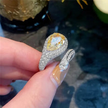 Load image into Gallery viewer, Delicate  Yellow Pear Stone Bypass Rings for Small Party
