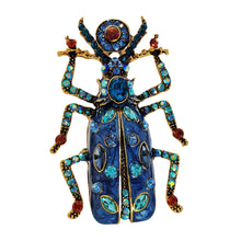 Load image into Gallery viewer, Egyptian Vintage AB Accent Blue Enamel Scarab Brooch Beetle Insect Jewelry
