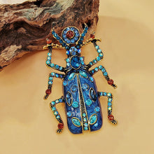 Load image into Gallery viewer, Egyptian Vintage AB Accent Blue Enamel Scarab Brooch Beetle Insect Jewelry
