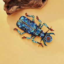 Load image into Gallery viewer, Egyptian Vintage AB Accent Blue Enamel Scarab Brooch Beetle Insect Jewelry
