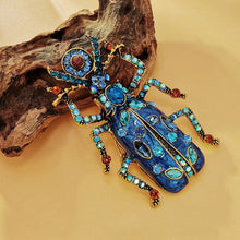 Load image into Gallery viewer, Egyptian Vintage AB Accent Blue Enamel Scarab Brooch Beetle Insect Jewelry
