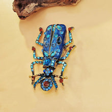 Load image into Gallery viewer, Egyptian Vintage AB Accent Blue Enamel Scarab Brooch Beetle Insect Jewelry
