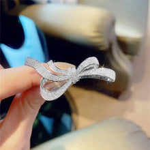 Load image into Gallery viewer, Elegancy Statement Full Micro Pave CZ Long Ribbon Bow Open Rings for Women Gala Accessory
