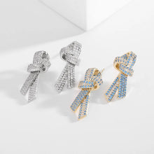 Load image into Gallery viewer, Elegant Full Pave CZ Ribbon Bowtie Earrings for Women Daily Wear
