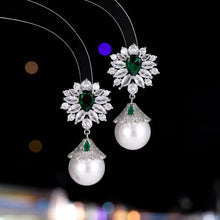 Load image into Gallery viewer, Elegant Vintage Green Flower Pearl Drop Earrings Wedding Party Accessory
