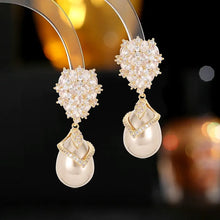 Load image into Gallery viewer, European Vintage Stylish Cluster CZ Pear and Pearl Drop Earrings Elegancy Jewelry
