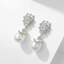 Load image into Gallery viewer, European Vintage Stylish Cluster CZ Pear and Pearl Drop Earrings Elegancy Jewelry
