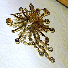 Load image into Gallery viewer, Fabulous Statement Cubic Zircon and Pearl Sunburst Brooch with Fringe Tassel Costume Accessory
