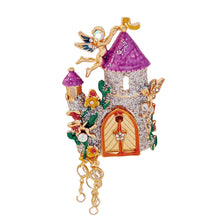 Load image into Gallery viewer, Fantastic Angles and Sequins Enamel Fairy Castle Brooch with Tassel Drop
