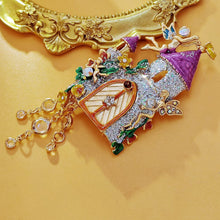 Load image into Gallery viewer, Fantastic Angles and Sequins Enamel Fairy Castle Brooch with Tassel Drop
