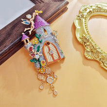 Load image into Gallery viewer, Fantastic Angles and Sequins Enamel Fairy Castle Brooch with Tassel Drop
