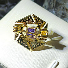 Load image into Gallery viewer, Geometrical Fashion Clear Triangle &amp; Purple Square Stone Brooch pin
