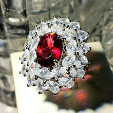 Load image into Gallery viewer, Glamourous Statement Pear CZ Swirl Around Red Oval Cocktail Rings for Cocktail Party
