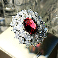 Load image into Gallery viewer, Glamourous Statement Pear CZ Swirl Around Red Oval Cocktail Rings for Cocktail Party
