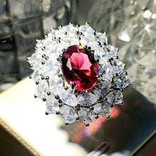 Load image into Gallery viewer, Glamourous Statement Pear CZ Swirl Around Red Oval Cocktail Rings for Cocktail Party
