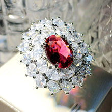 Load image into Gallery viewer, Glamourous Statement Pear CZ Swirl Around Red Oval Cocktail Rings for Cocktail Party
