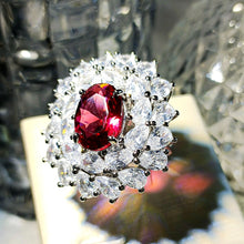 Load image into Gallery viewer, Glamourous Statement Pear CZ Swirl Around Red Oval Cocktail Rings for Cocktail Party
