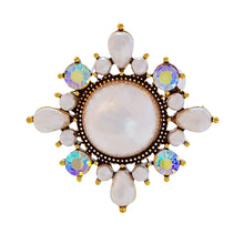 Load image into Gallery viewer, Glossy Iridescent Accent Round Imitated Pearl Brooch Starburst Costume Jewelry
