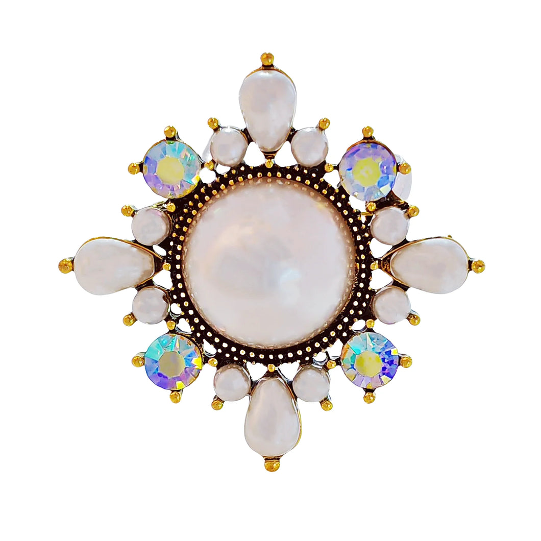 Glossy Iridescent Accent Round Imitated Pearl Brooch Starburst Costume Jewelry