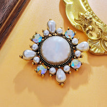 Load image into Gallery viewer, Glossy Iridescent Accent Round Imitated Pearl Brooch Starburst Costume Jewelry
