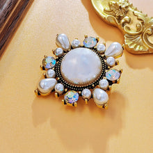 Load image into Gallery viewer, Glossy Iridescent Accent Round Imitated Pearl Brooch Starburst Costume Jewelry
