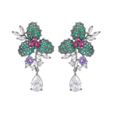 Load image into Gallery viewer, Gogeous Vine &amp; Green Poinsettia Drop Earrings Formal Dressy Jewelry
