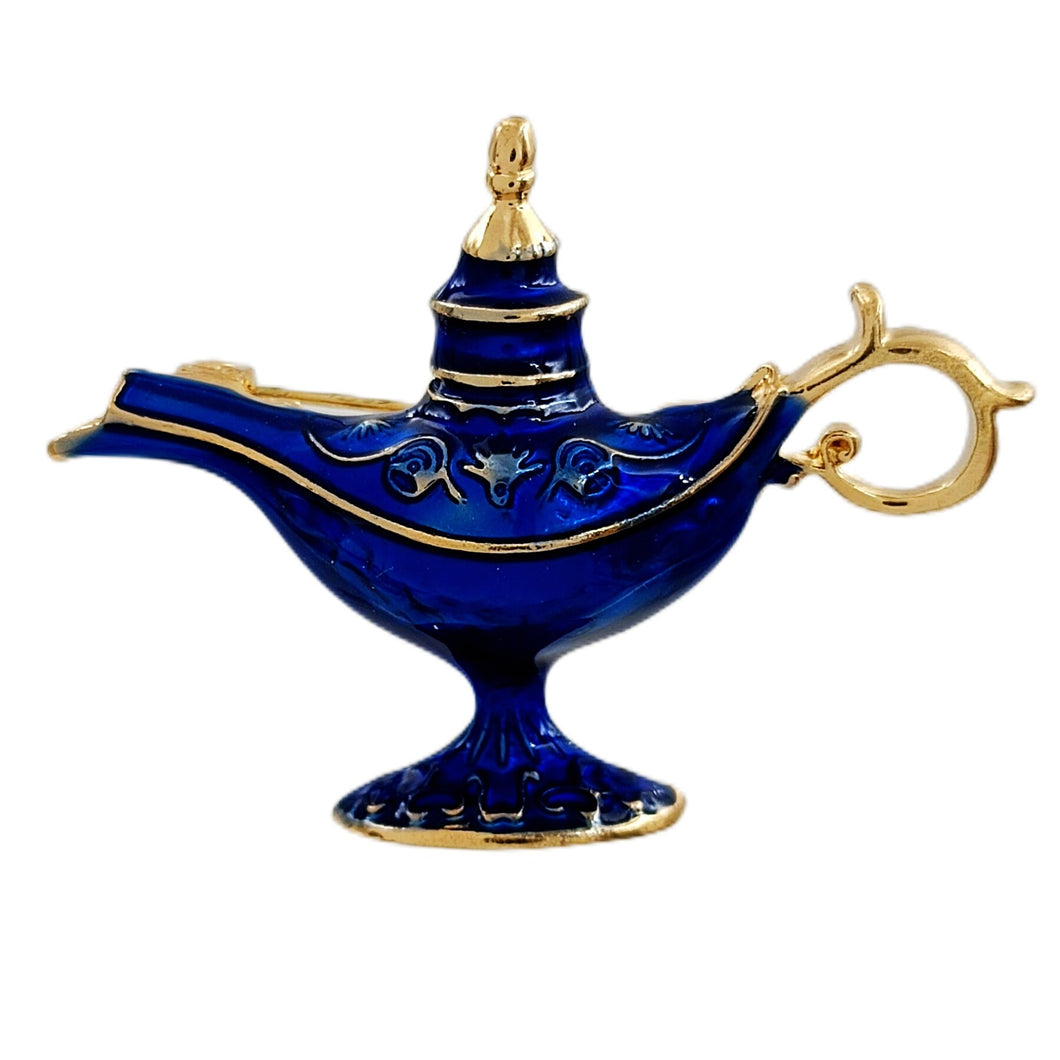 Gorgeous Aladdin Blue Magic Oil Lamp Enamel Brooch Pin Costume Jewelry