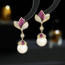 Load image into Gallery viewer, Gorgeous Silver Tone White Orchid Pearl Drop Earrings for Bridal Bridesmaid Accessory
