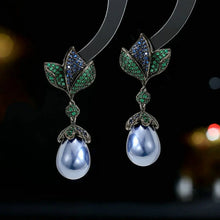 Load image into Gallery viewer, Gorgeous Silver Tone White Orchid Pearl Drop Earrings for Bridal Bridesmaid Accessory
