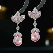 Load image into Gallery viewer, Gorgeous Silver Tone White Orchid Pearl Drop Earrings for Bridal Bridesmaid Accessory
