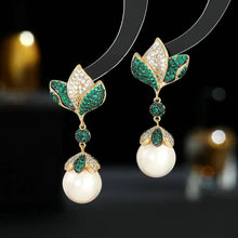 Load image into Gallery viewer, Gorgeous Silver Tone White Orchid Pearl Drop Earrings for Bridal Bridesmaid Accessory
