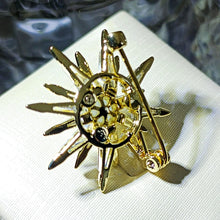 Load image into Gallery viewer, Gorgeous Two-Tiered Baguette CZ &amp; Pearl Starburst Brooch Pin
