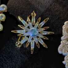 Load image into Gallery viewer, Gorgeous Two-Tiered Baguette CZ &amp; Pearl Starburst Brooch Pin
