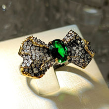 Load image into Gallery viewer, Goth Black Tone Clear&amp; Green Bowknot Cocktail Rings for Women Party Size 7
