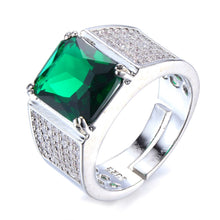 Load image into Gallery viewer, Handsome Green Emerald Square CZ &amp;Pave Halo Wide Band Statement Rings for Men
