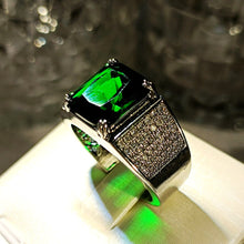 Load image into Gallery viewer, Handsome Green Emerald Square CZ &amp;Pave Halo Wide Band Statement Rings for Men
